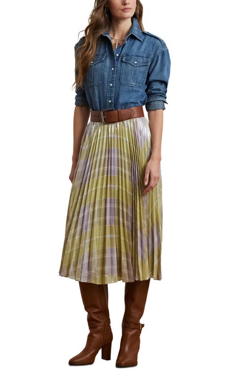 RALPH LAUREN LAUREN RALPH LAUREN PLAID PLEATED GEORGETTE MIDI SKIRT