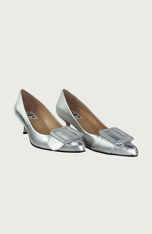 Andrea Carrano Shoes Milk Kitten Heel In Silver