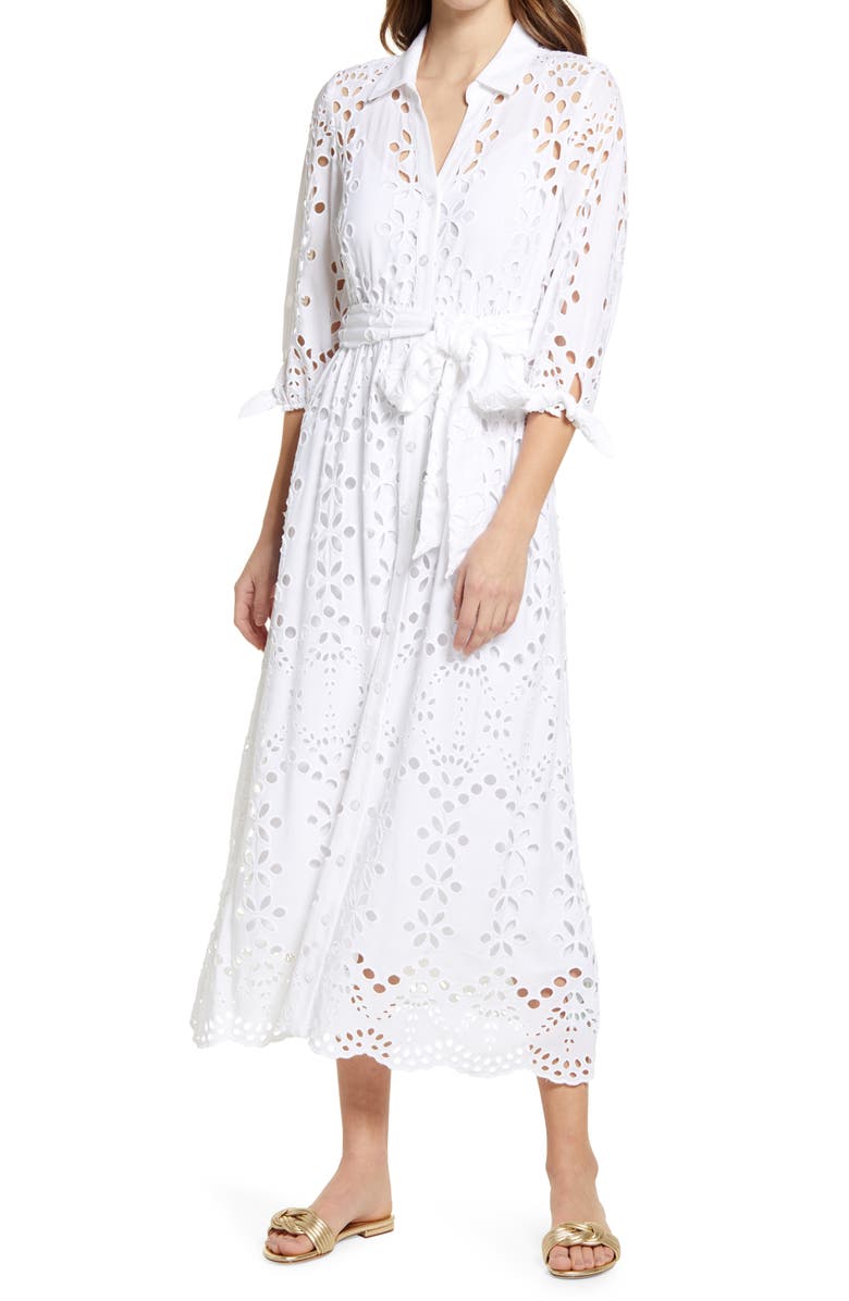 Lilly Pulitzer<sup>®</sup> Amrita Eyelet Embroidered Shirtdress, Main, color,