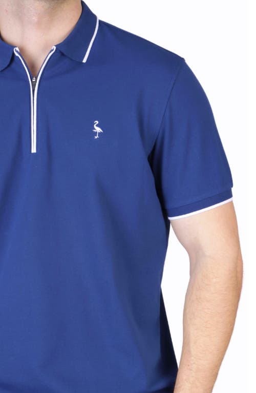 Tailorbyrd Micro Piqué Zipper Placket Polo In Navy