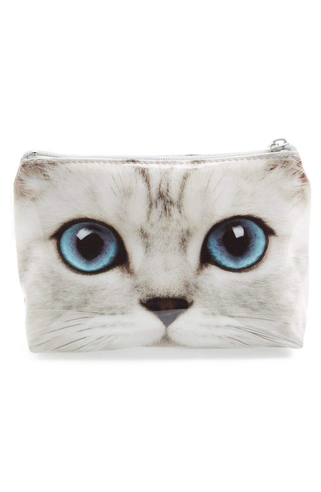'Small Silver Kitty' Cosmetics Case, Alternate, color, SILVER KITTY