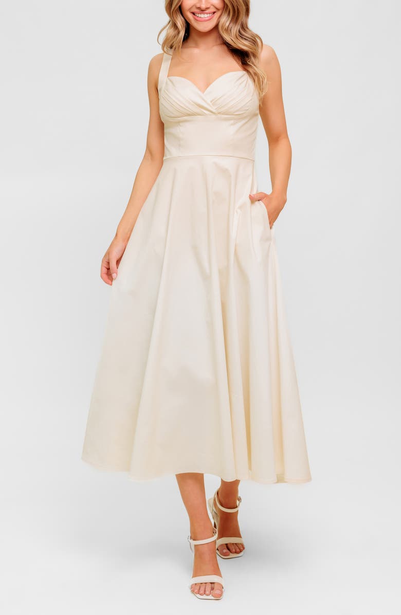 FLYING TOMATO Sweetheart Twill Maxi Dress, Alternate, color, Cream