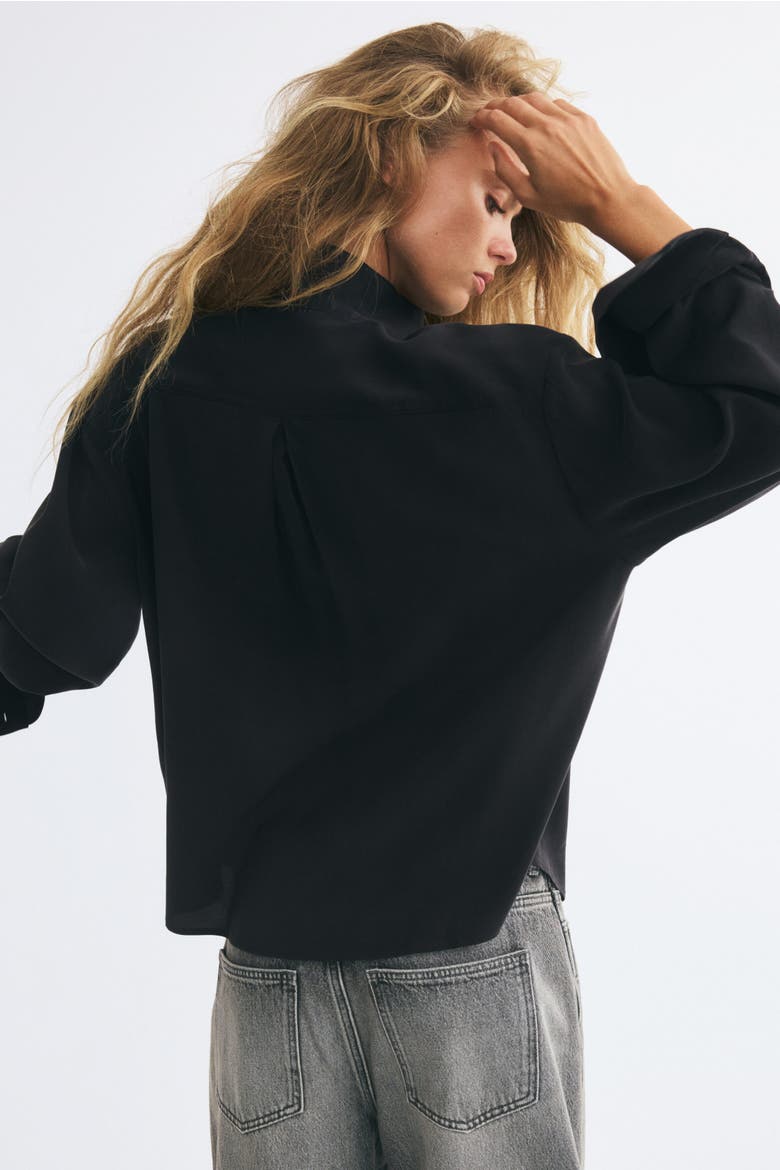 Oversized Shirt With Stand-Up Collar, Alternate, color, Black