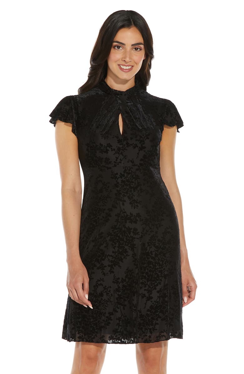 Adrianna Papell Cap Sleeve Floral Velvet Burnout Drape Dress, Alternate, color,