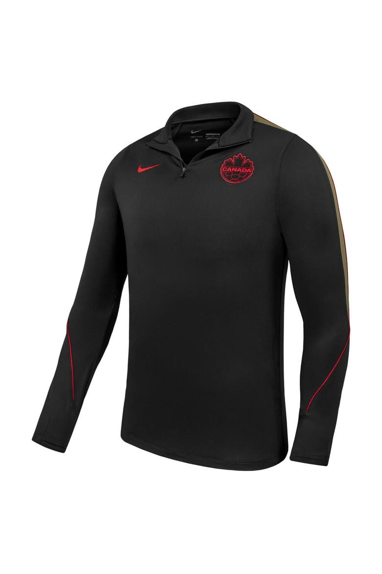 Men's Nike  Black Canada Soccer Strike Drill Quarter-Zip Long Sleeve Dri-FIT Top, Alternate, color, Black