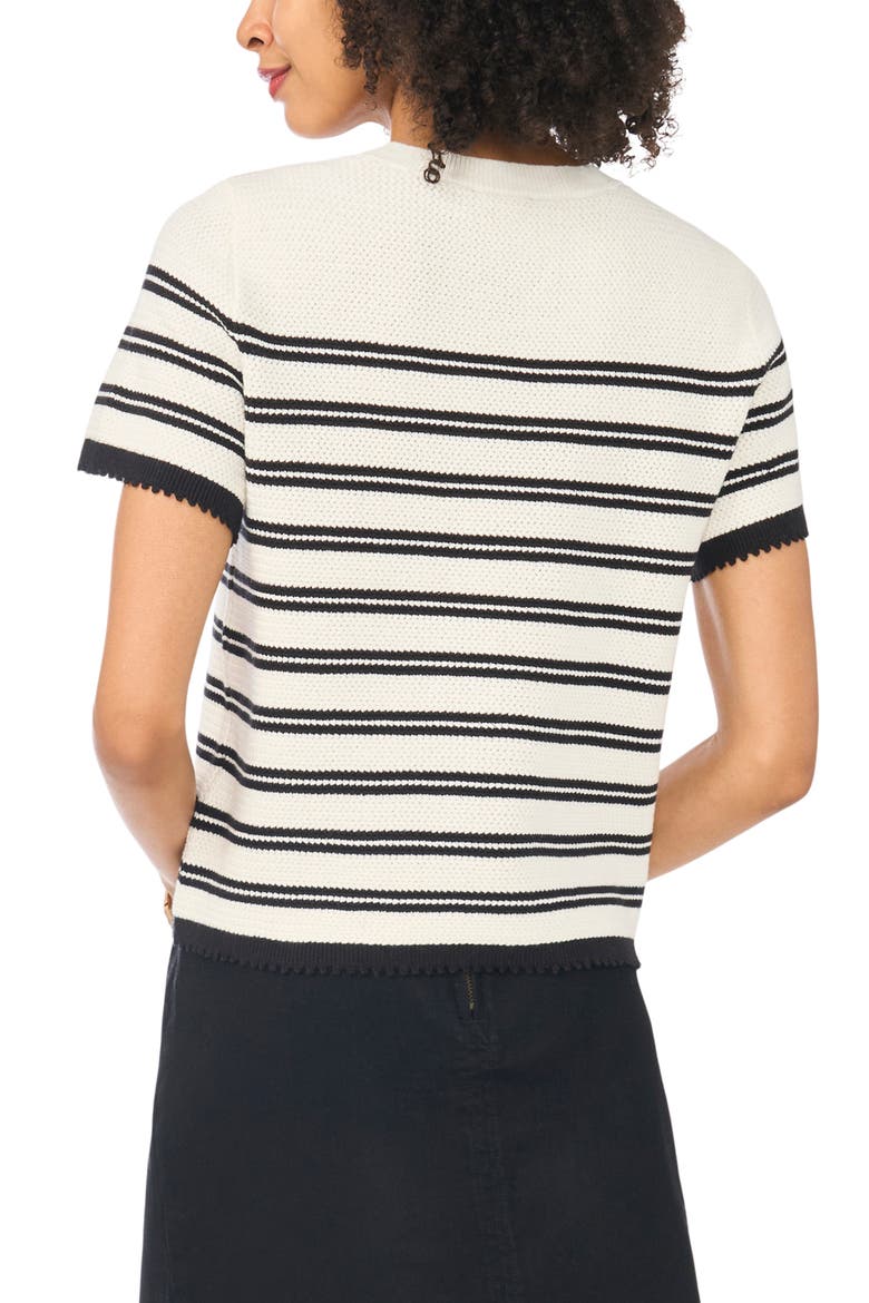 Striped Short Sleeve Sweater, Alternate, color, ANTIQUE WHITE
