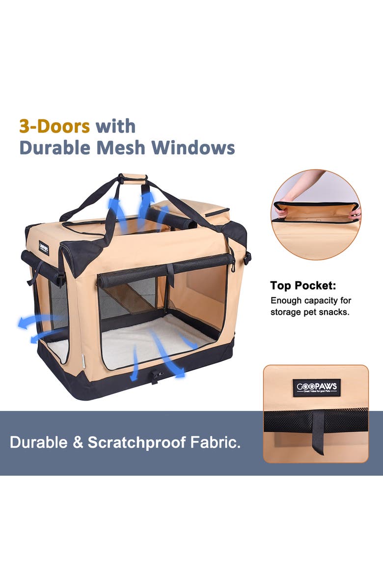 JESPET 30" Soft Pet Crate Beige Dogs & Cats Up To 50 Lbs, Alternate, color, Beige