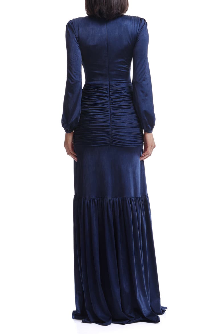 Lucille Pleated Ruched Long Sleeve Gown, Alternate, color, MIDNIGHT BLUE