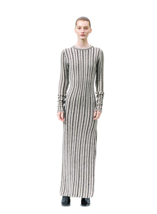 Labeca London Juniper Backless Striped Wool Maxi Dress In Black