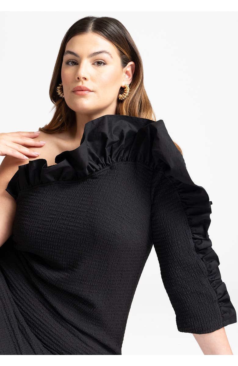 ELOQUII Popcorn Ruffle Column Dress, Alternate, color, Black Onyx