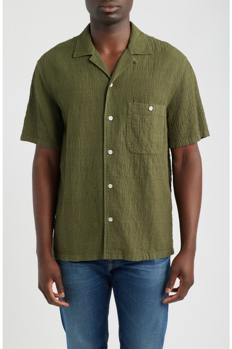 Cotton and Linen Slub Camp Shirt, Main, color, OLIVE DRAB