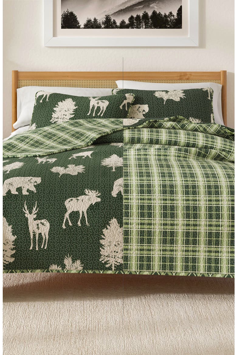 Bear Moose Quilt Set, Alternate, color, FOREST GREEN