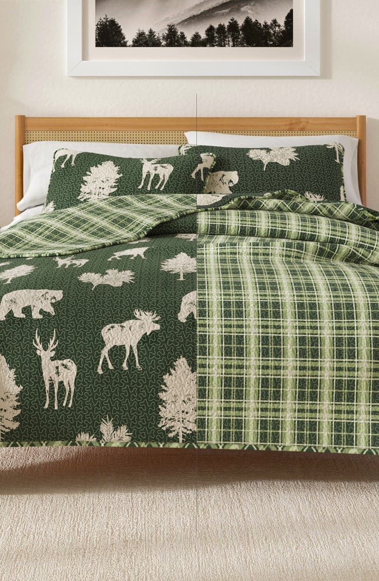 Woven & Weft Bear Moose Quilt Set, Alternate, color, Forest Green