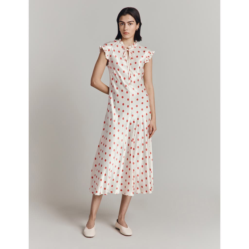 Ghost London Cicely Polka Dot Satin Midi Dress