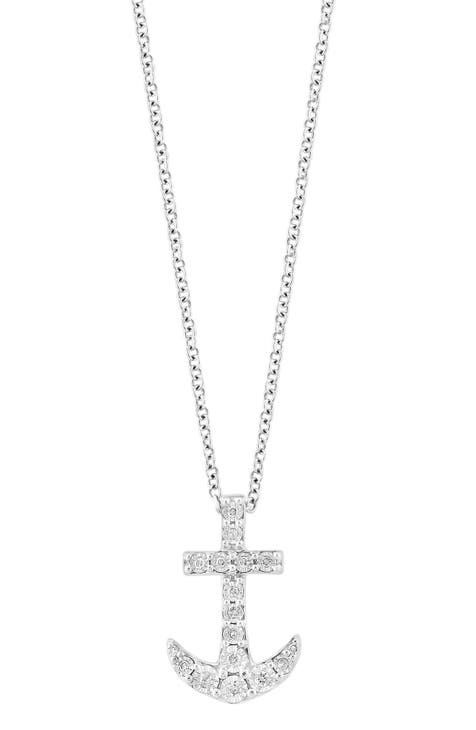 Sterling Silver Diamond Anchor Pendant Necklace - 0.09ct.