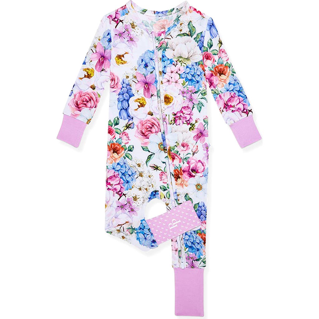 Posh Peanut Cynthia Floral Fitted Convertible Footie Pajamas In White Floral