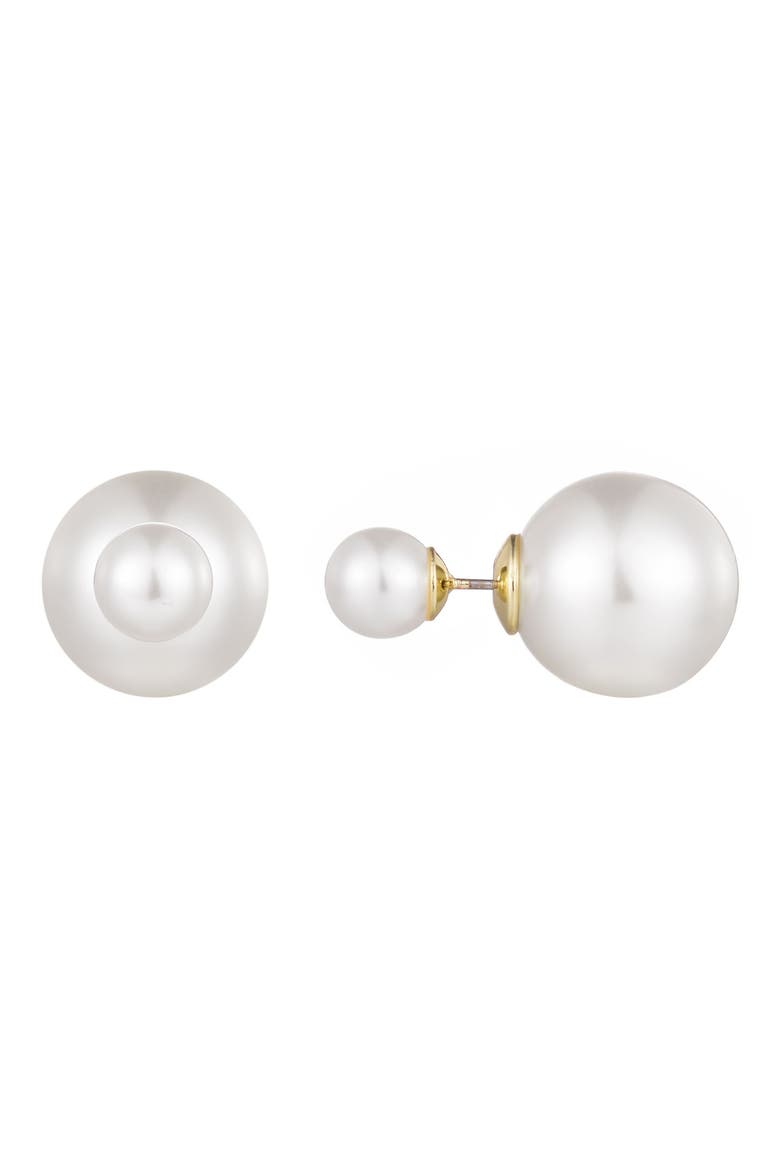 Faux Pearl Front/Back Stud Earrings, Main, color, WHITE