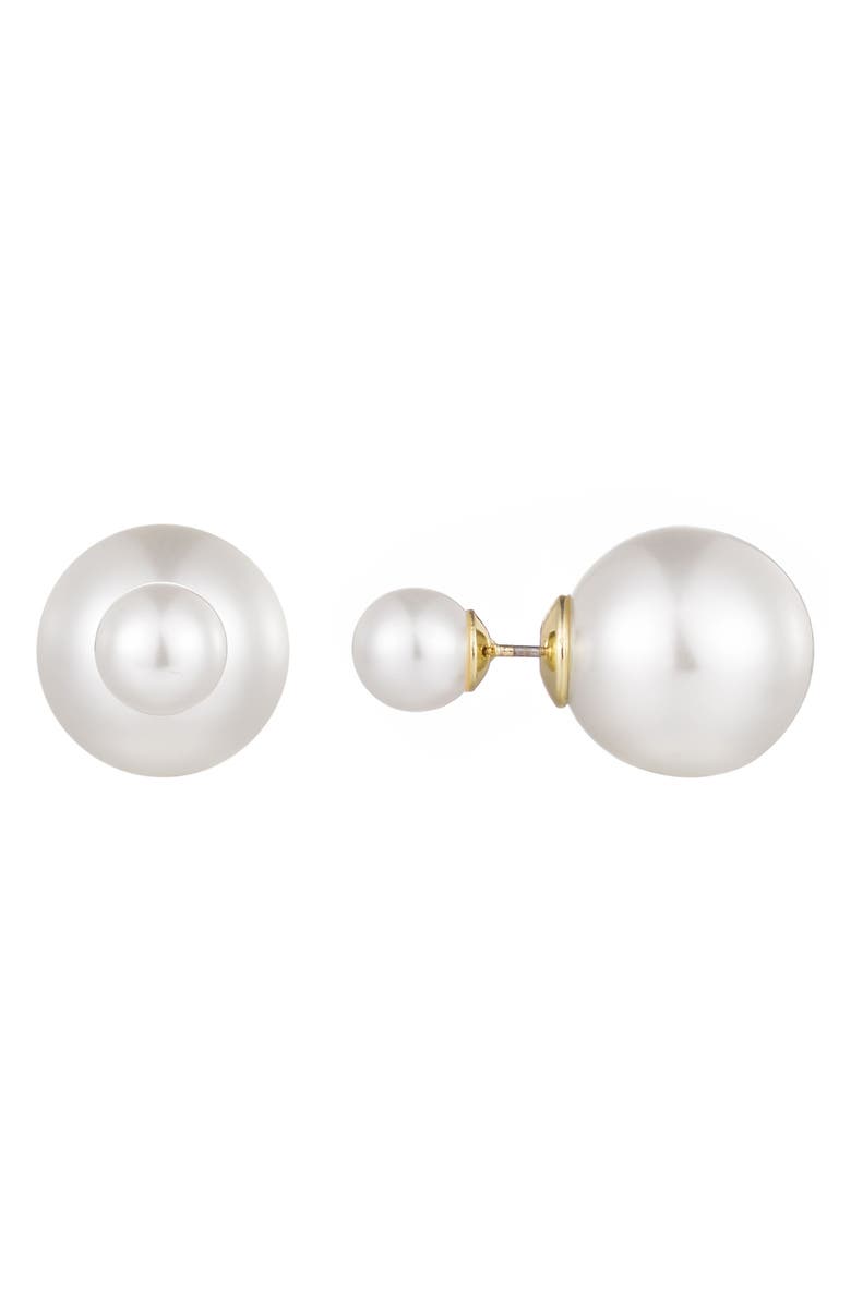 Adornia Faux Pearl Front/Back Stud Earrings, Main, color, White
