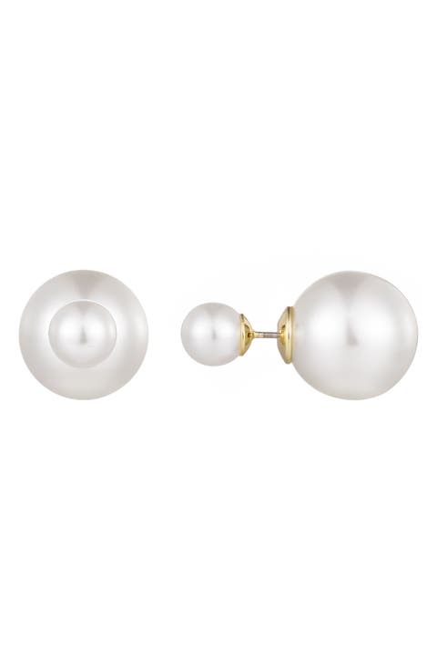 Faux Pearl Front/Back Stud Earrings