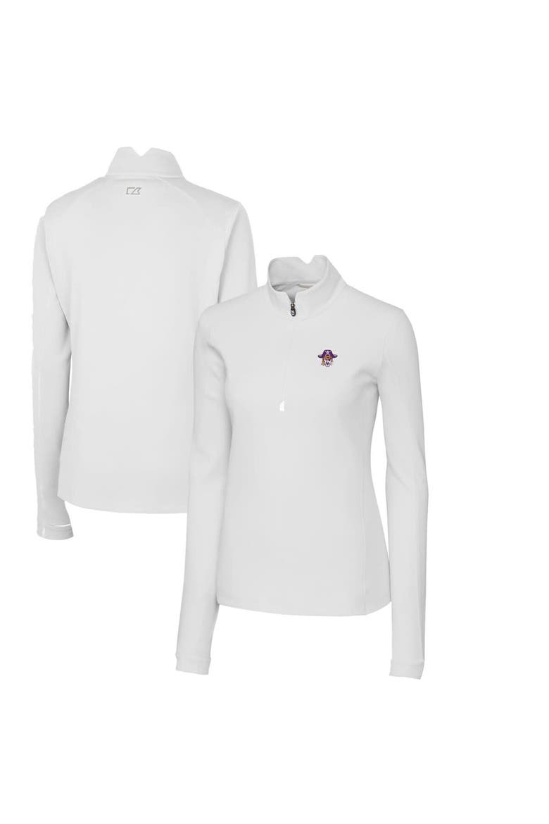 Women's Cutter & Buck White ECU Pirates Traverse Stretch Quarter-Zip Pullover Top, Main, color, White
