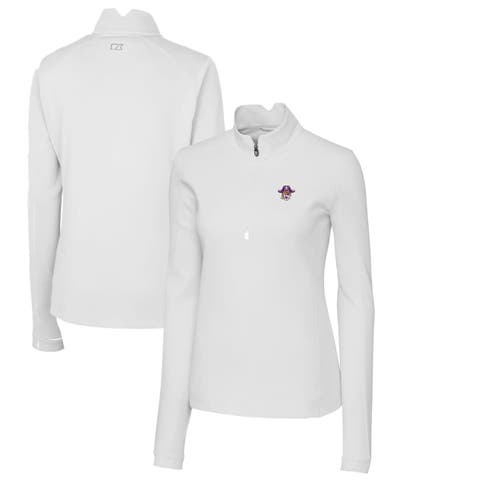Women's Cutter & Buck White ECU Pirates Traverse Stretch Quarter-Zip Pullover Top