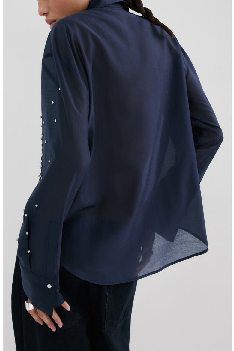 Rhinestone Button-Up Shirt, Alternate, color, NAVY