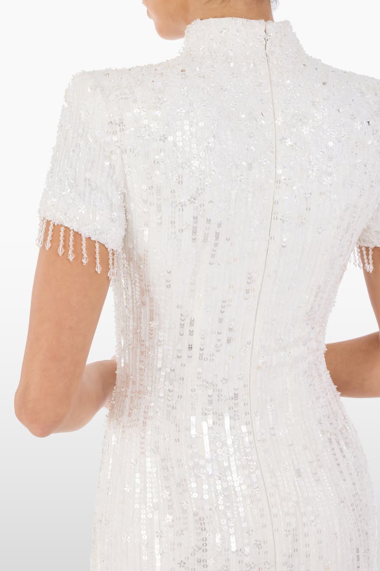 Madeleine Sequin Beaded Dress, Alternate, color, Ivory