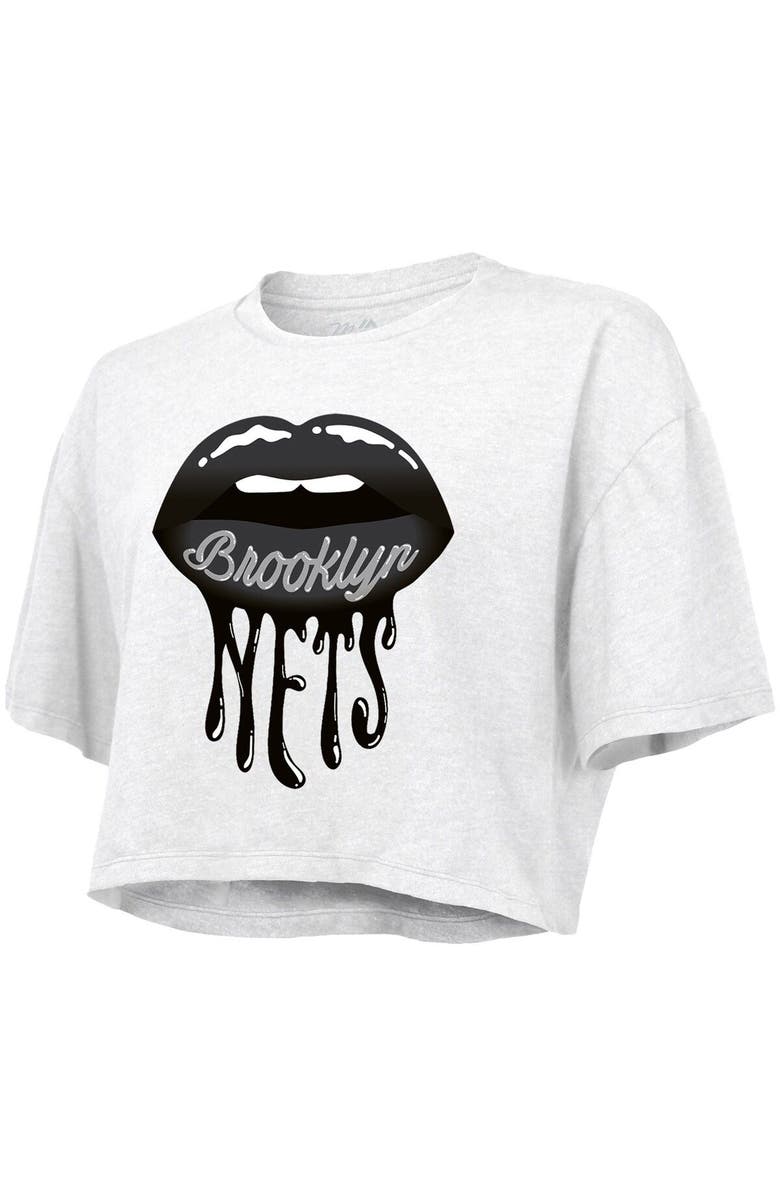 Majestic Threads Women's Majestic Threads White Brooklyn Nets Drip Gloss Crop Top, Alternate, color,