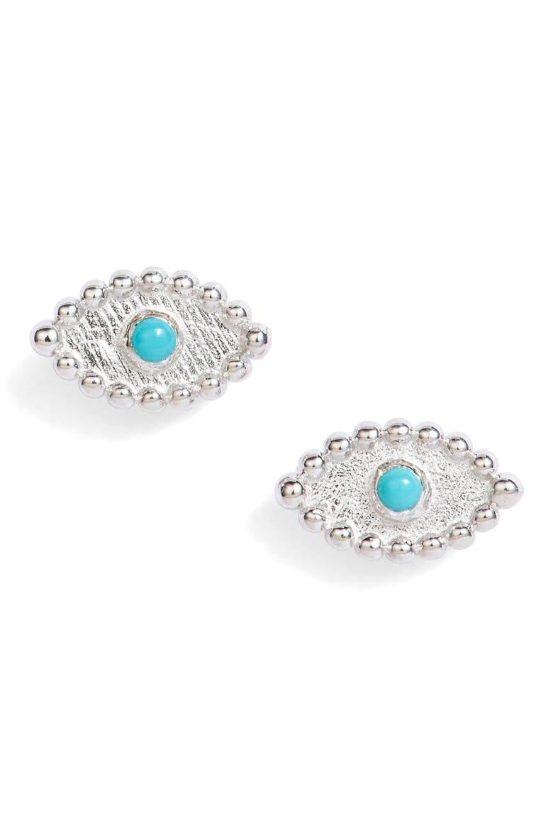 Dew Drop Evil Eye Earrings, Main, color, SILVER