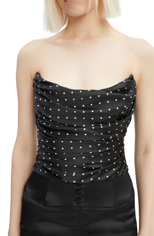 Bardot Blanca Polka Dot Satin Strapless Corset Top In Black Spot