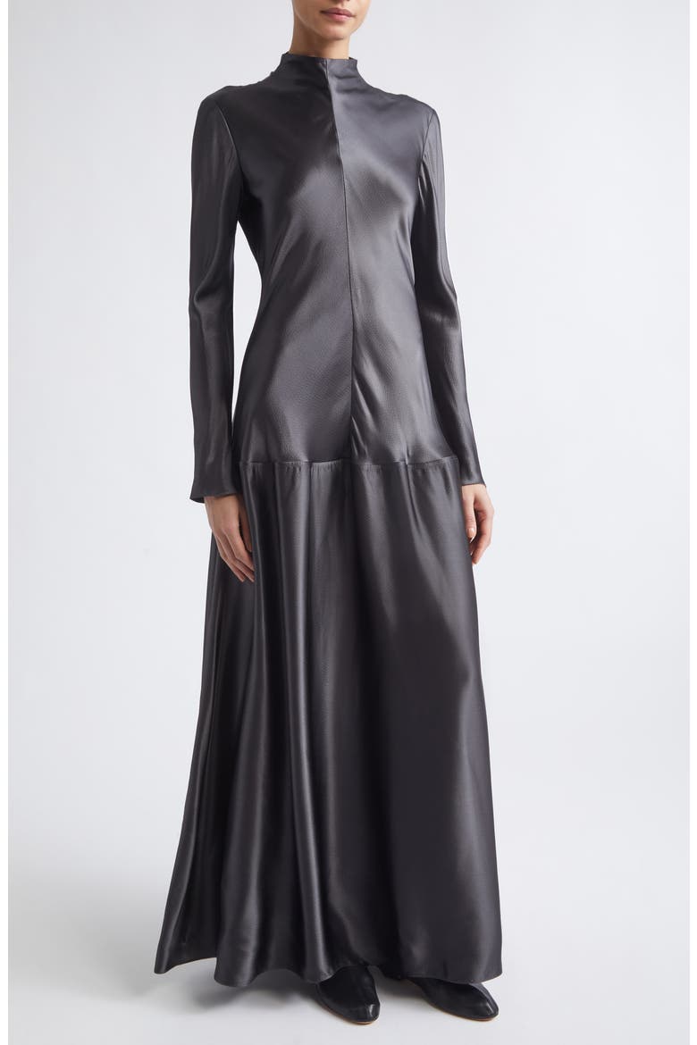 Mila Bias Cut Long Sleeve Gown, Alternate, color, GREY