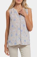 NYDJ Print Pleat Back Sleeveless Split Neck Blouse