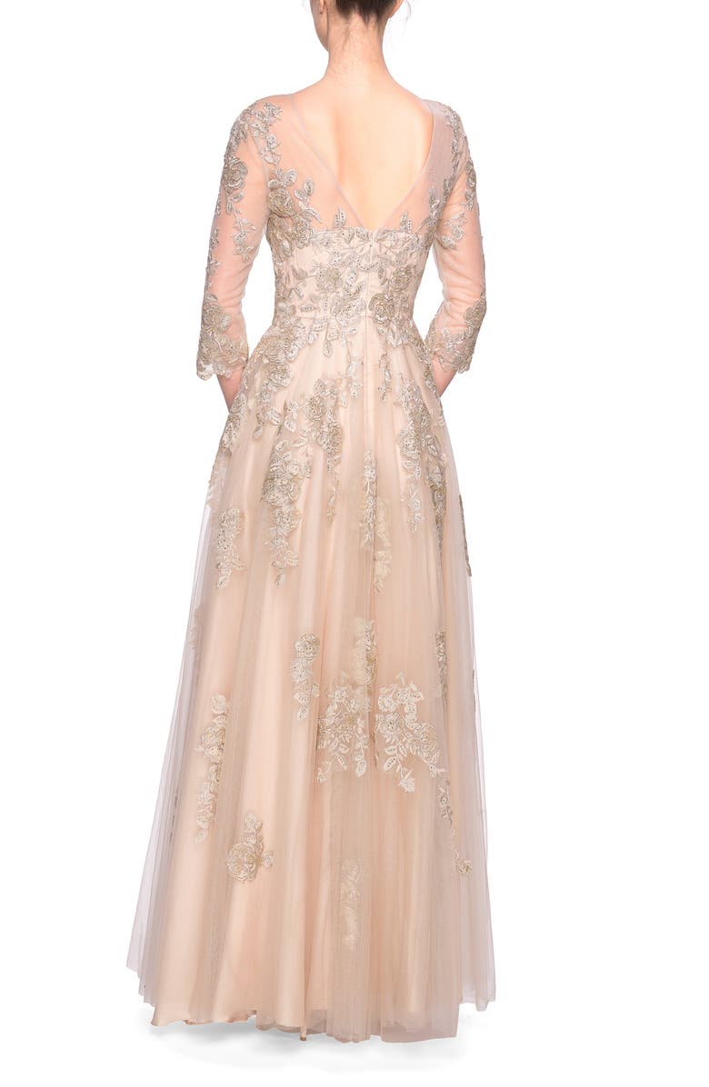 La Femme Lace & Tulle A-Line Gown, Alternate, color, 