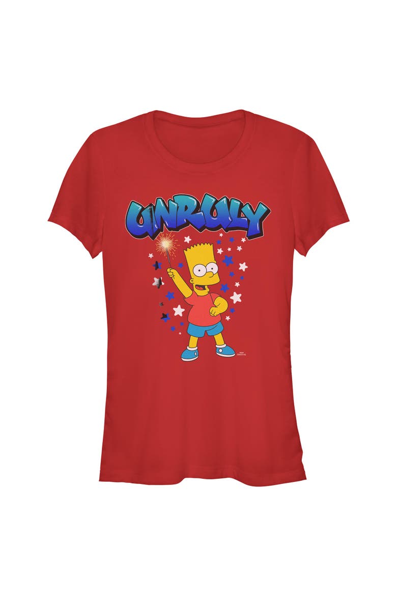 Junior's Bart Unruly Sparkler Short Sleeve Graphic T-Shirt, Main, color, Red