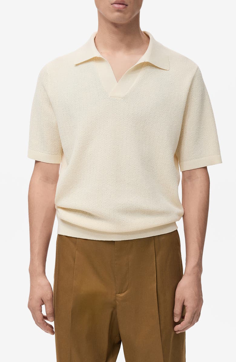 MANGO Structured Knit Polo, Main, color, Ecru