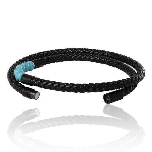 Lucky Brand Leather & Turquoise Beaded Bracelet In Black