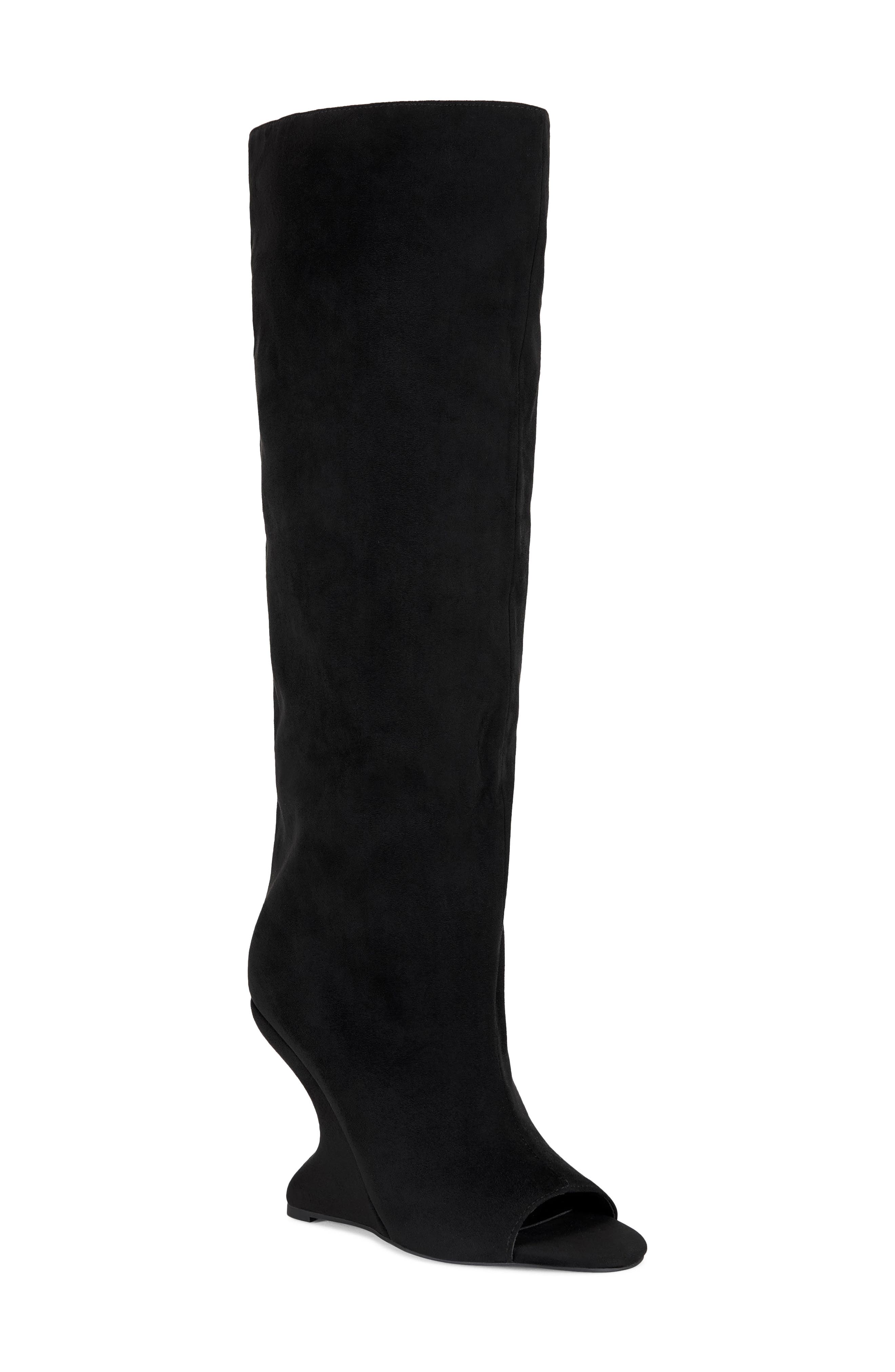 AZALEA WANG Vincent Peep Toe Wedge Boot, Main, color, Black