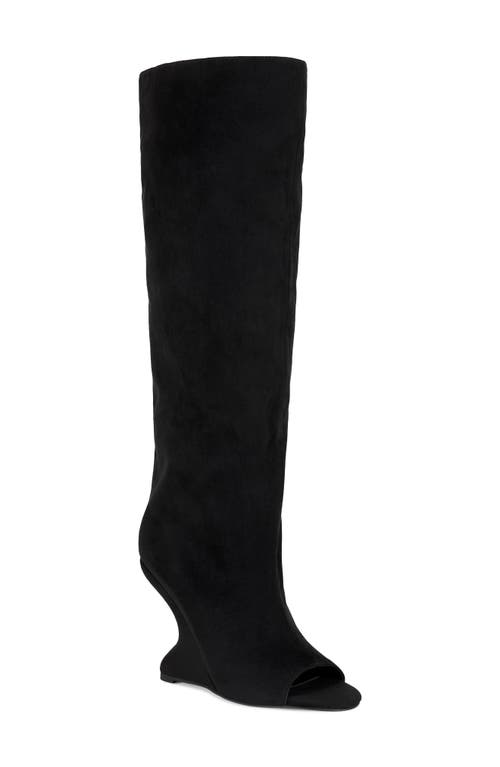 Azalea Wang Vincent Peep Toe Wedge Boot In Black
