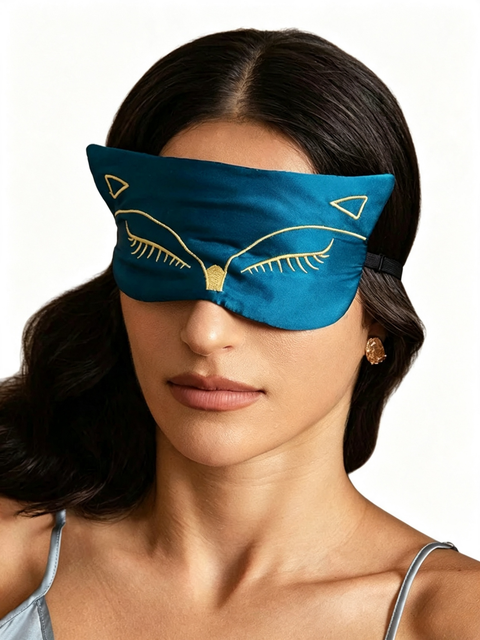 Cat Embroidered Silk Sleep Mask 2 Pcs