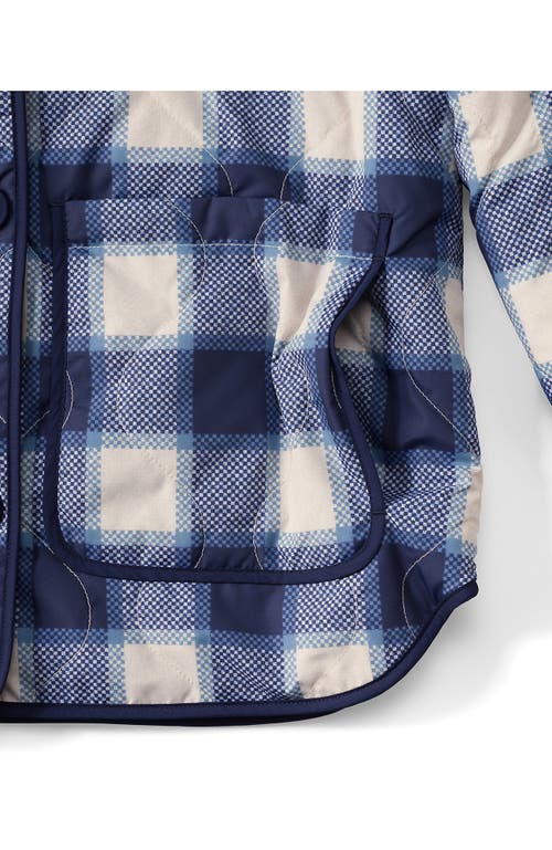 Lands' End Plus Size High Pile Fleece Reversible Mixed Media Long Jacket In Blue