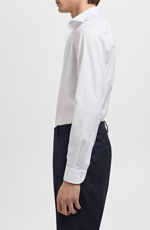 Mango Slim Fit Cotton Herringbone Suit Button-up Shirt In White