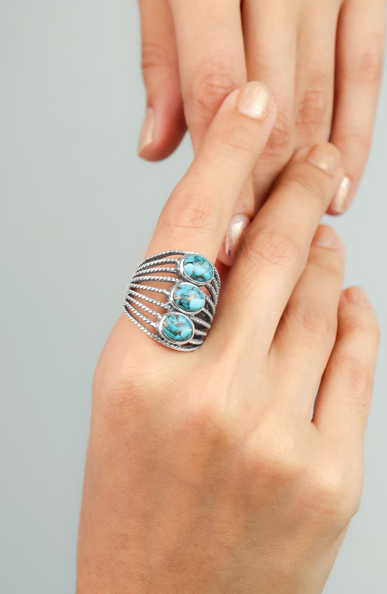 YS GEMS Stabilized Turquoise Multiband Ring, Alternate, color, Blue