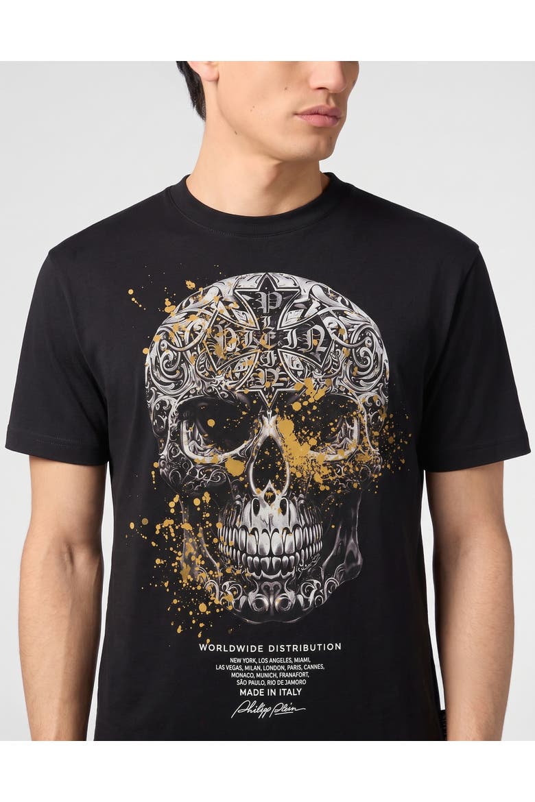 T-Shirt Round Neck Ss Skull Men, Alternate, color, black