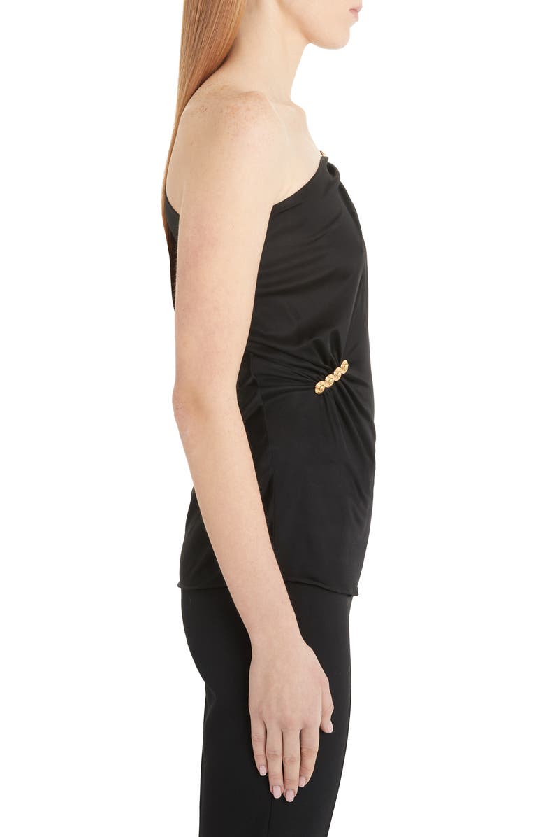 Versace Safety Pin Detail One-Shoulder Top, Alternate, color, 