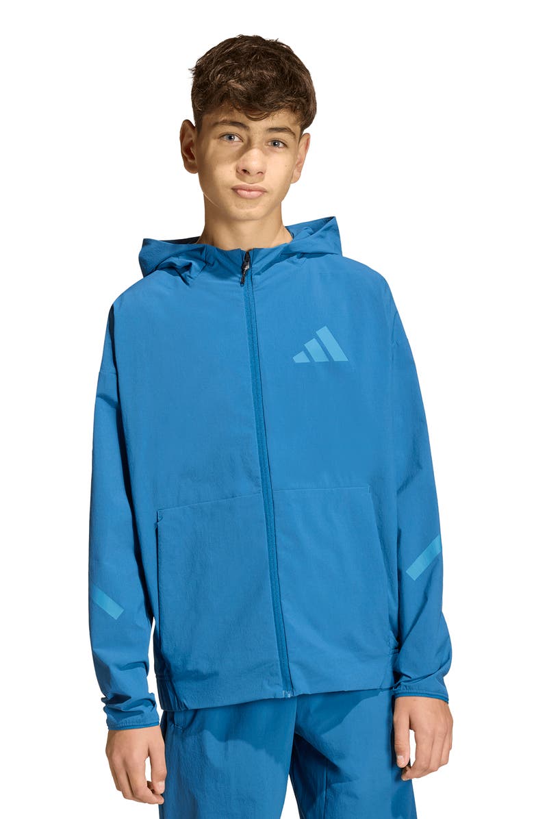 adidas Originals Kids' Z-N-E Woven Travel Hooded Jacket, Alternate, color, Dusky Petrol/ Dusky Ink