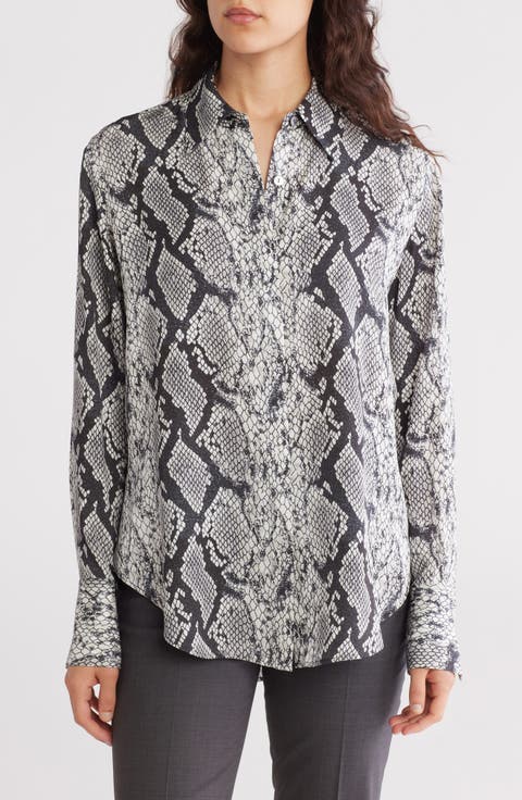Sunaya Silk Snakeskin Button Front Top