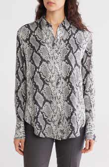 Theory Sunaya Silk Snakeskin Button Front Top