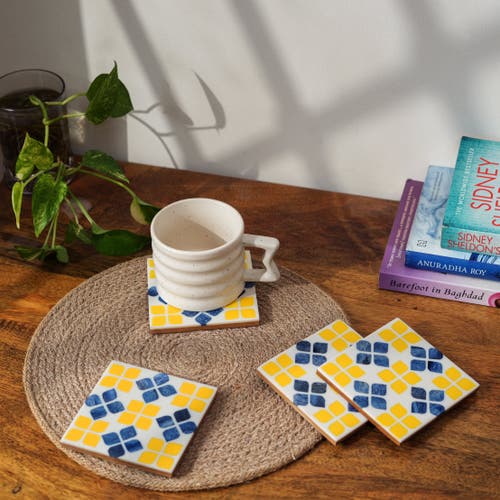 Mela Artisans Marigold Mosaic Inlay Coasters In Yellow