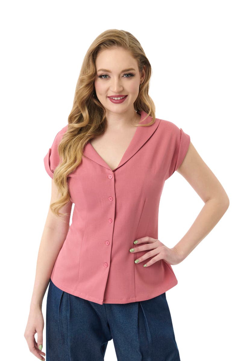 Unique Vintage 1960s Twill Sleeveless Blouse, Main, color, Dark Rose