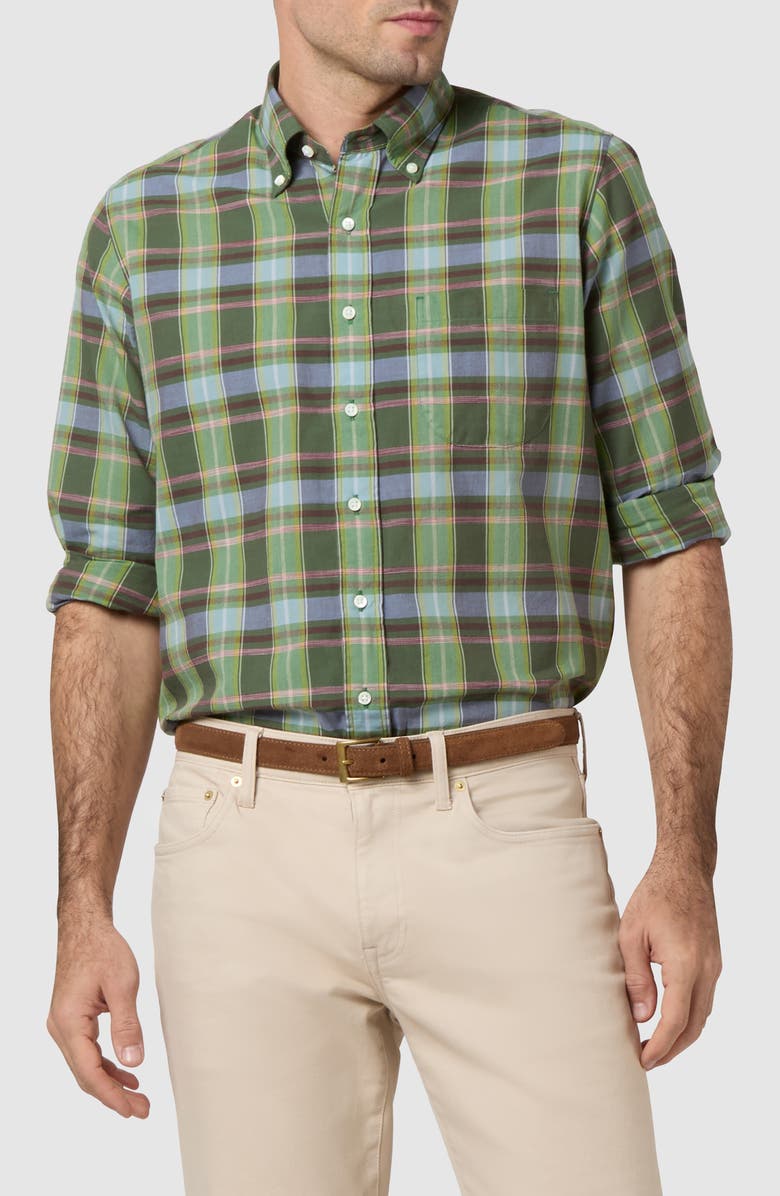 Sid Mashburn Slim Fit Plaid Cotton Madras Button-Down Shirt, Main, color, Green/ Red/ Sky Madras